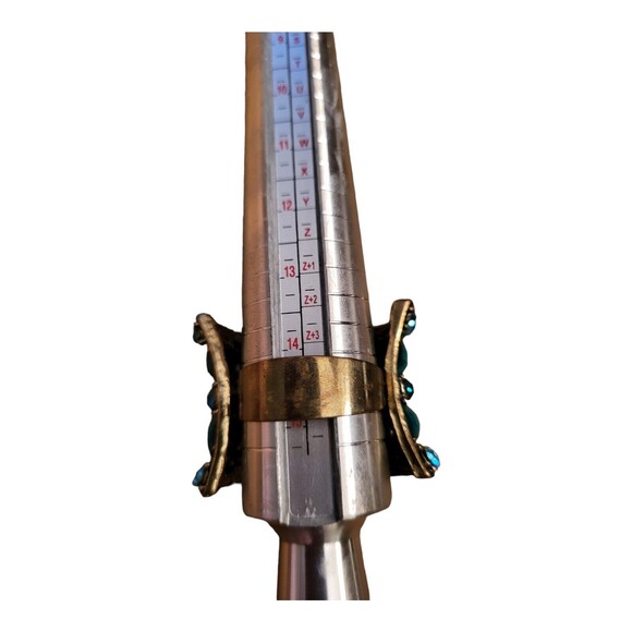 Large Blue Faux Stone and Rhinestones Statement Ring Antiqued Gold Size 14.5 - Picture 4 of 6